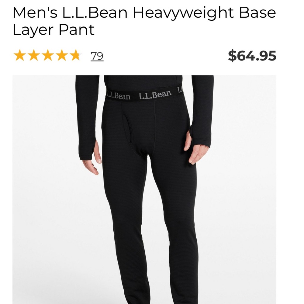 L.L. Bean Men's Black Base Layer Pants